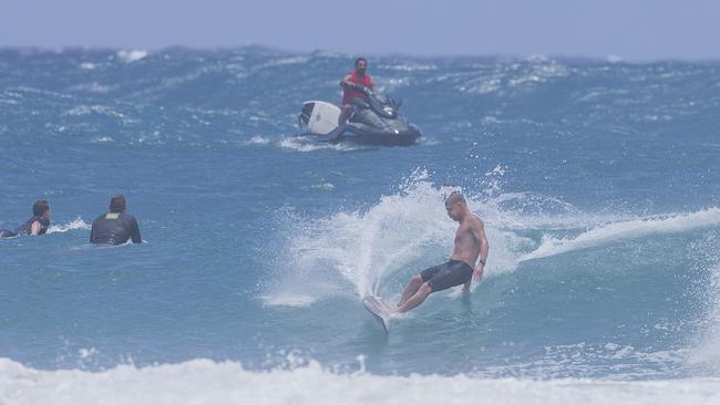 Former World Champion surfer Mick Fanning enjoying the large swell at Snapper Rocks on Sunday 2 January 2022. Picture: Jerad Williams
