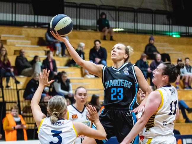 Maddie Garrick flies over the Ballarat defence. Picture: Linda Higginson