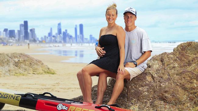 Ironman competitor Matt Bevilacqua and his partner Brielle showing off her baby bump ahead of round 2 of the Ironman series this weekend. Pics Adam Head