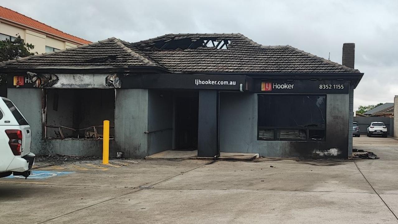 Police are investigating an arson attack that has gutted an LJ Hooker office in Adelaide’s west – the third fire at the business in a week. Photo: Dasha Havrilenko