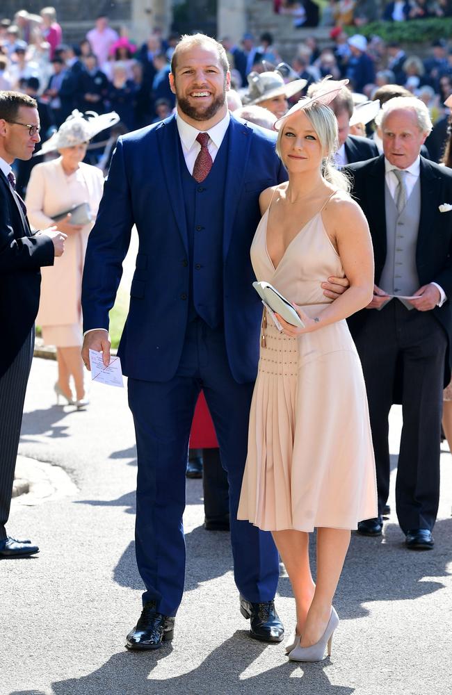 James Haskell and Chloe Madeley arrive for the wedding of Harry and Meghan in 2018. Picture: Ian West – WPA Pool/Getty Images