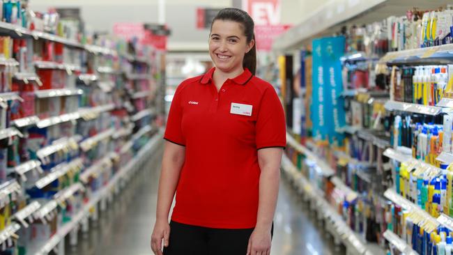 <b>Jenny Dunworth was one of many flight attendants let go from her job and is now employed by Coles. Picture: Justin Lloyd</b>