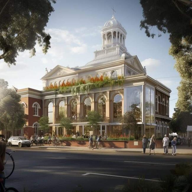 An AI image of Brunswick Town Hall in 2050.