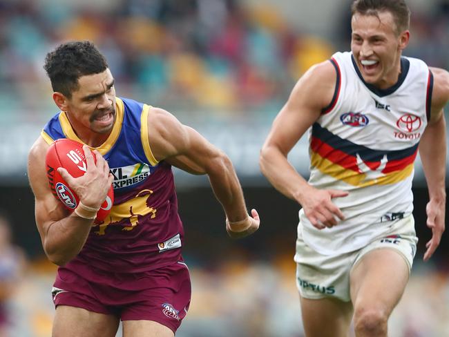 BRISBANE, AUSTRALIA - JUNE 28: Charlie Cameron of the Lions makes a run during the round 4 AFL match between the Brisbane Lions and the Adelaide Crows at The Gabba on June 28, 2020 in Brisbane, Australia. (Photo by Jono Searle/AFL Photos/via Getty Images )