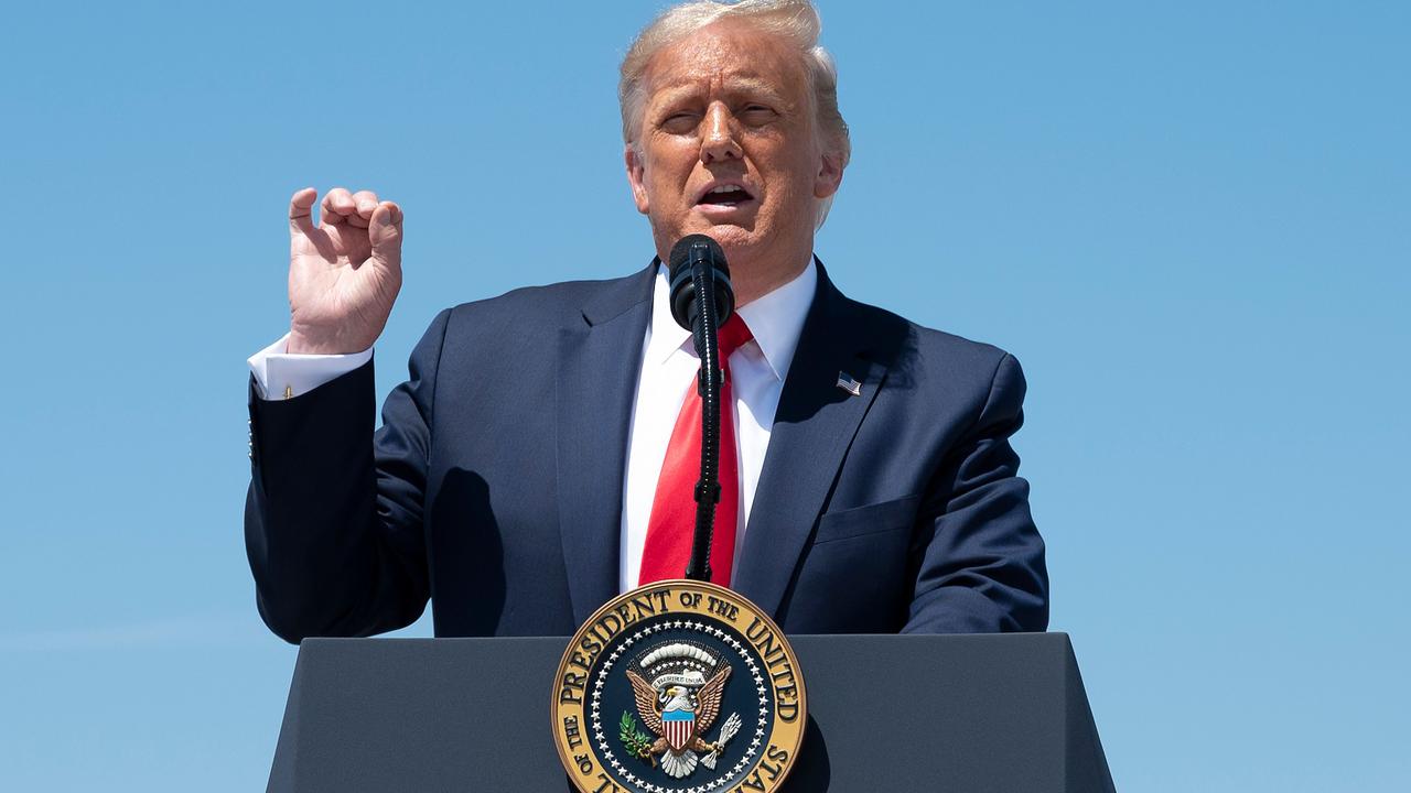 Donald Trump speaking at Burke Lakefront Airport in Cleveland today. Picture: Jim Watson/AFP