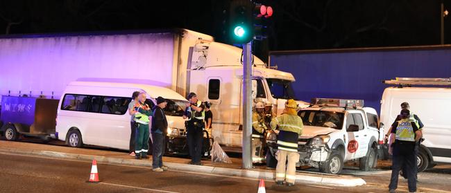 The runaway truck crashed into six vehicles waiting to turn right on to Portrush Rd. Picture Dean Martin