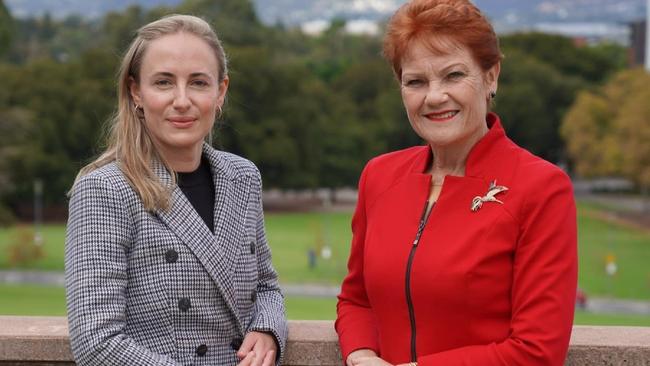 One Nation MLC Sarah Game (left) with party leader Pauline Hanson. Picture: Supplied