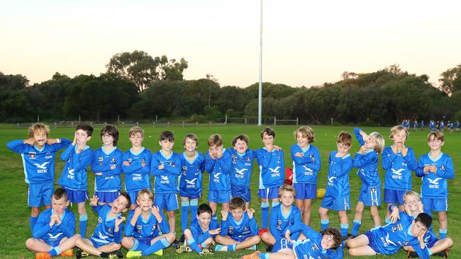 Barwon Heads Davis under-9 football team pull their funniest faces. Picture: Alison Wynd