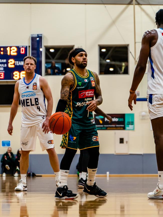 Jordon Crawford during a pre-season practice game against Melbourne United in Tasmania in August. Picture: Supplied