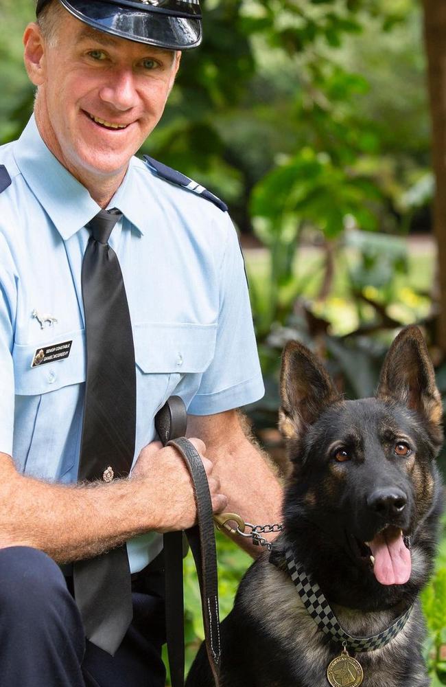 Missing police dog Quizz pictured with handler Senior Constable McGreevy. Picture: QLD Police