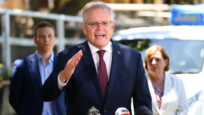 Prime Minister Scott Morrison at a press conference at the Brookfield Showgrounds in Brisbane's west. Picture: Dan Peled