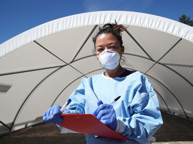 A COVID-19 pop-up test site in Bondi being run by St Vincent’s Hospital. Picture: David Swift.