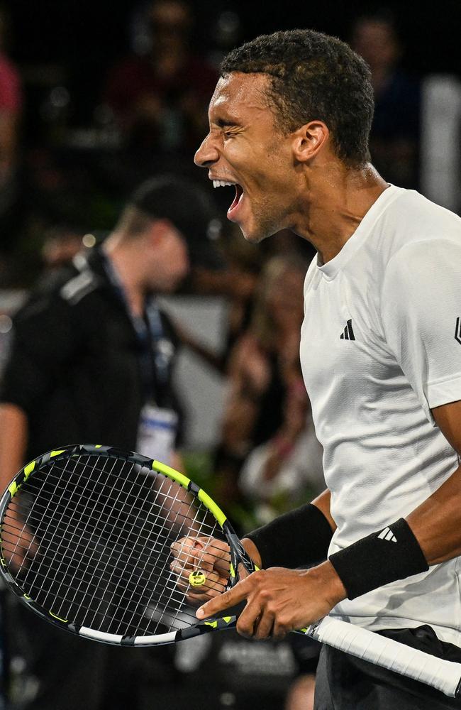 Canada's Felix Auger-Aliassime reacts after winning the men's singles final. Picture: AFP