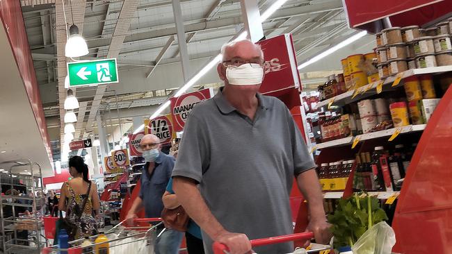 Shoppers wear masks at Coles Q Super Centre, Mermaid Waters, on Thursday. Picture: Jerad Williams.