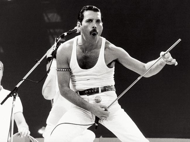 Freddie Mercury of rock band Queen in a photograph from the Images of Rock N Roll exhibition at Silver K Gallery.