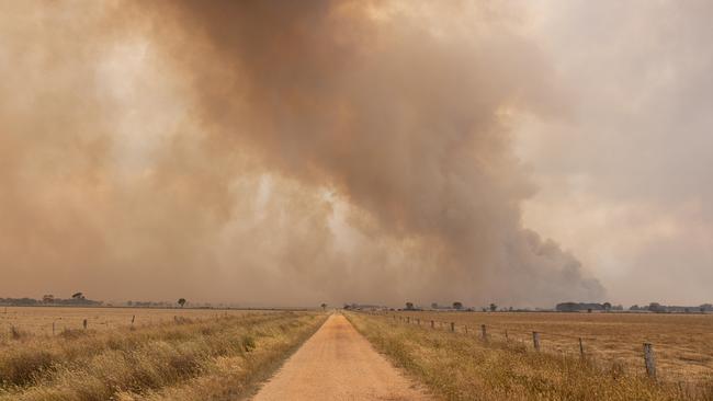 Smoke rises near Glenthompson. Picture: NewsWire / Diego Fedele