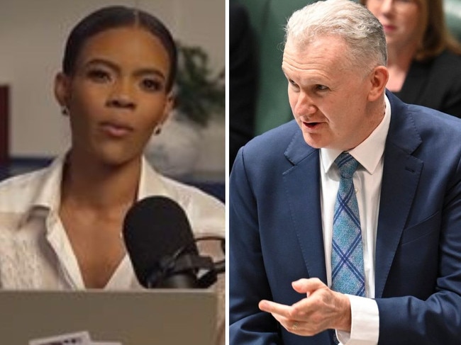 Far right US commentator Candace Owens and Home Affairs Minister Tony Burke. Picture: Supplied/NewsWire