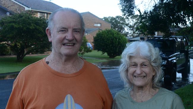 Phil and Kathy Tonge are long term residents of Fox Street, Ballina. Water has inundated surrounding streets, including stretches of Fox Street, as residents of some low-lying areas in the Ballina area evacuate on Tuesday morning. Picture: Liana Boss