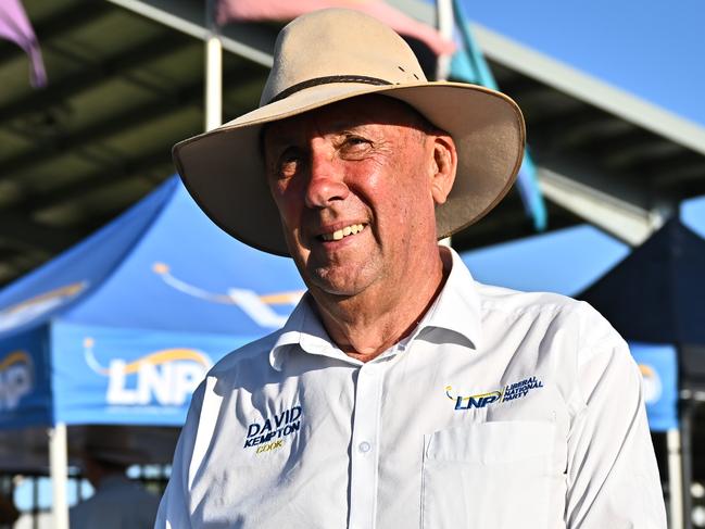 LNP David Kempton greets voters at the Mareeba State School Polling Booth on Saturday afternoon. Picture Emily Barker.