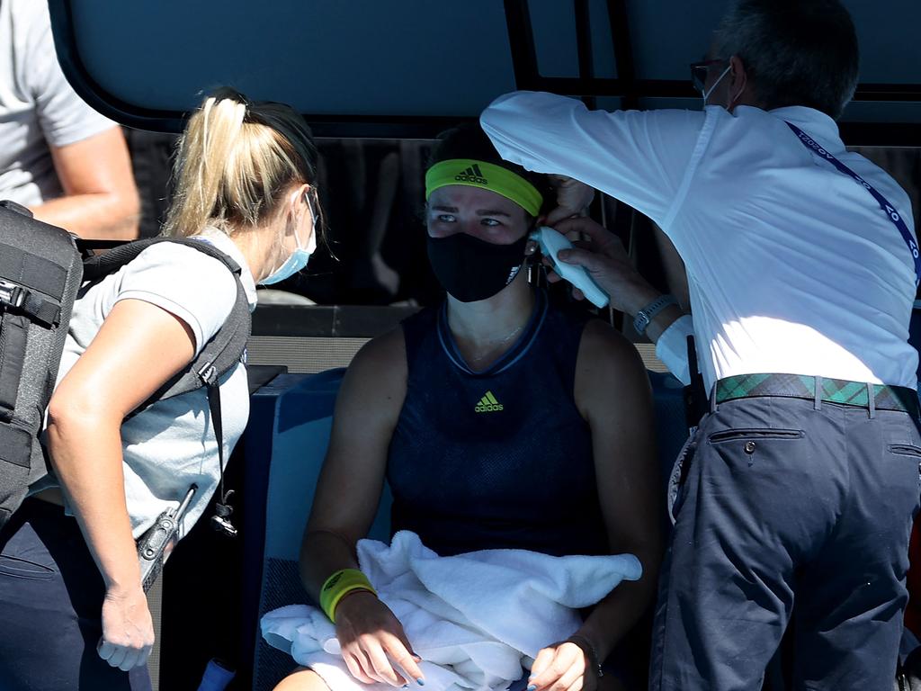 Muchova was struggling in the Melbourne heat.