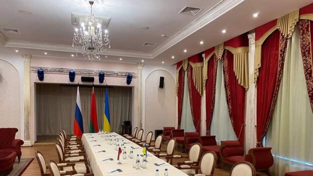 The Belarus foreign ministry released a photo of the venue that will hold negotiations between Russia and Ukraine as a fifth day of war drags on