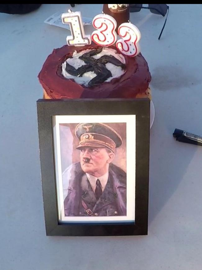 A group of Melbourne neo-Nazis took a birthday cake with a swastika symbol to a gathering at a German beer hall in the Docklands.