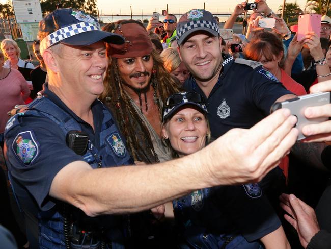 Johnny Depp meets fans at Cleveland after a day filming Pirates of the Caribbean. Picture: Peter Wallis