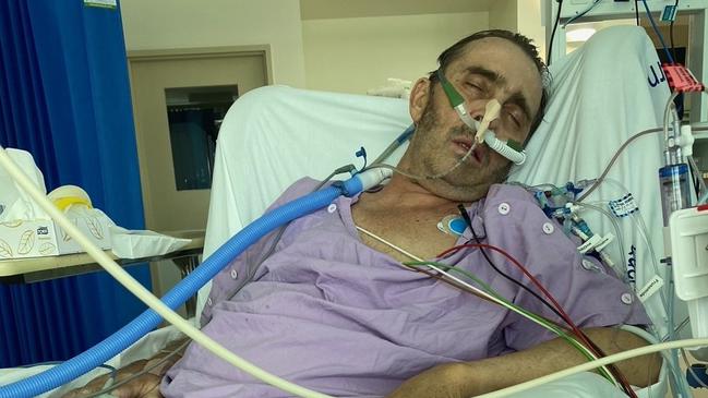 Mark Briggs in the intensive care unit of the Rockhampton Hospital.