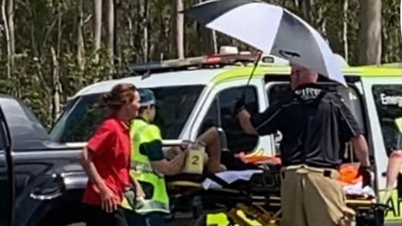 The woman was flown to the Royal Brisbane and Womens Hospital after emergency crews freed her from the wreckage. She was taken in a stable condition with a back injury.