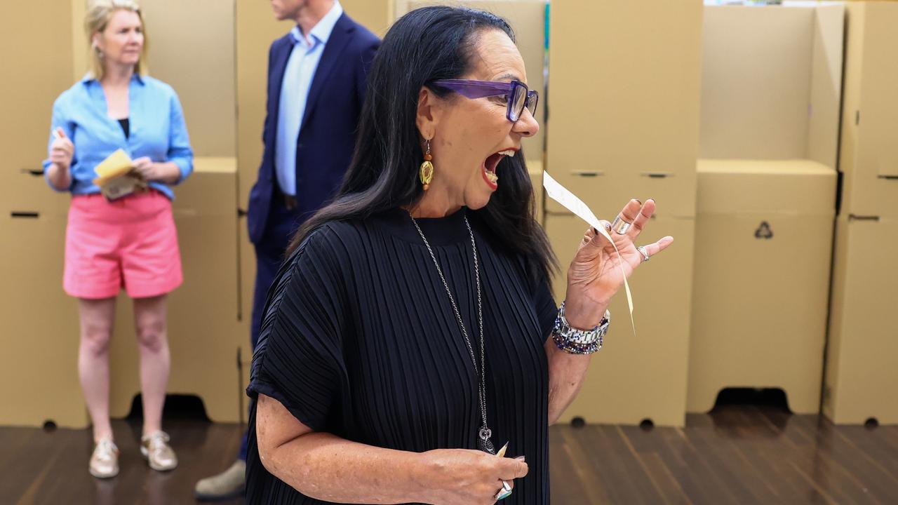 Indigenous Australians Minister Linda Burney reacts as she collects her ballot paper on October 14, 2023. Picture: Jenny Evans/Getty Images