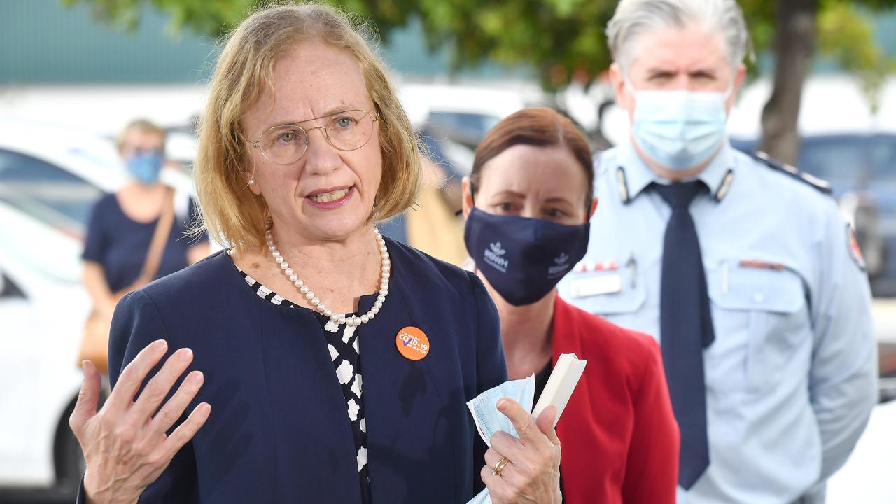 Chief Health Officer Dr Jeannette Young at a press conference at Bunnings Warehouse in Stafford. Picture: NCA NewsWire / John Gass