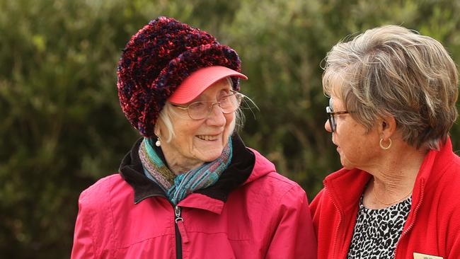 One of Queenscliff Croquet Club's oldest members Enid Goodall, 90, with club captain Helen Lymer enjoy a morning of sport and socialising. Picture: Alison Wynd