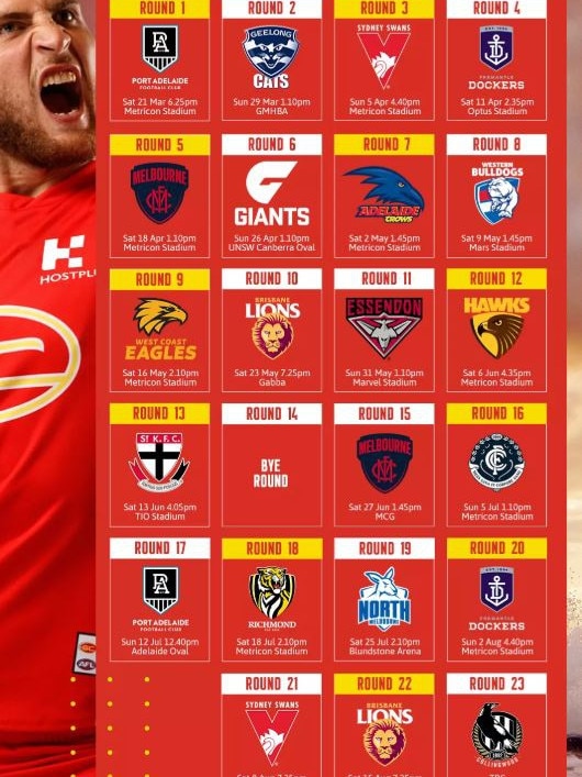 Gold Coast Suns 2020 fixtures. Picture: Supplied.