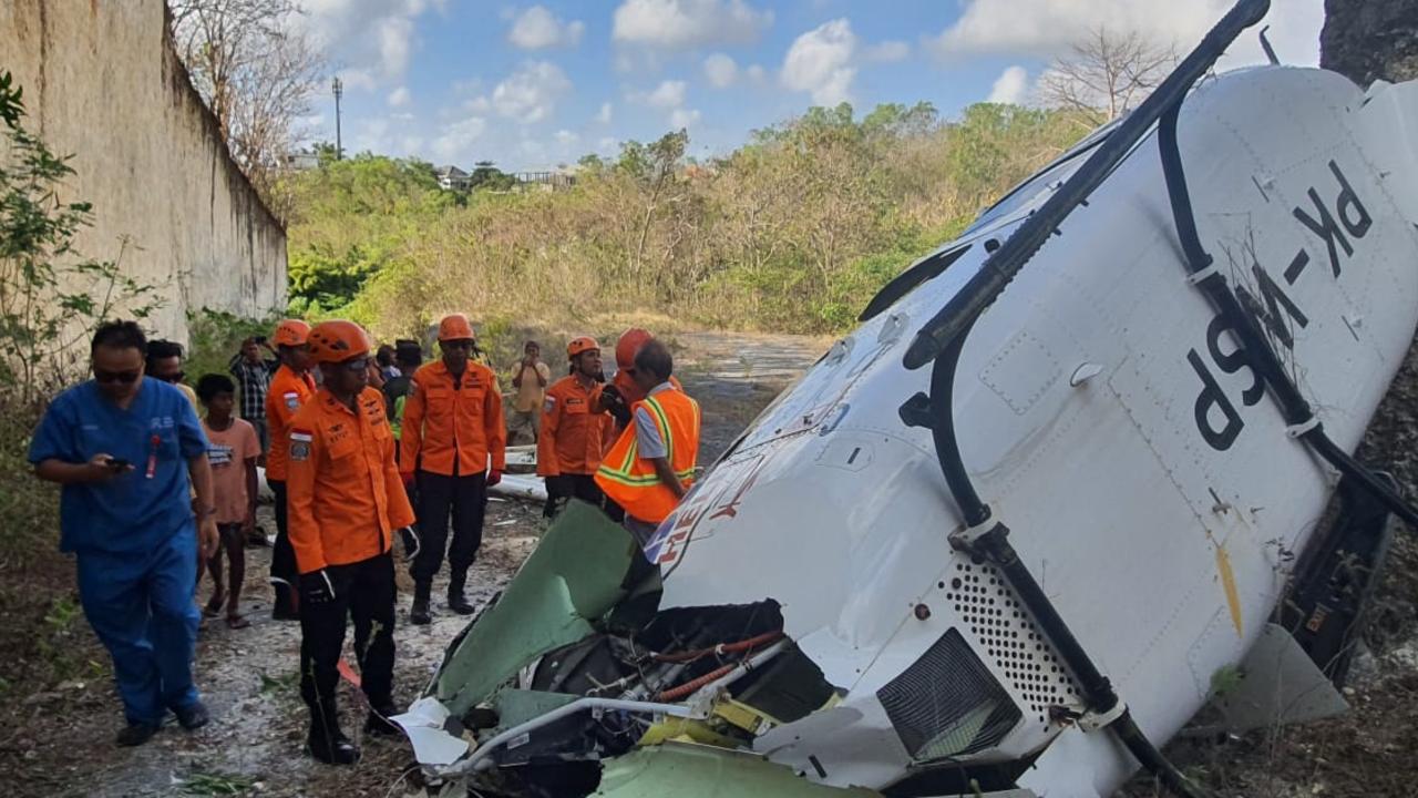 Russell Harris was among four people who survived a helicopter crash in Bali’s South Kuta region on Friday. Picture: Supplied / Indonesian Search & Rescue Agency (BASARNAS)