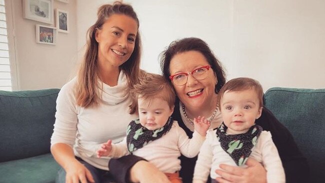 Cath Curtin with TV personality Laura Turner and her twins. Source: Instagram