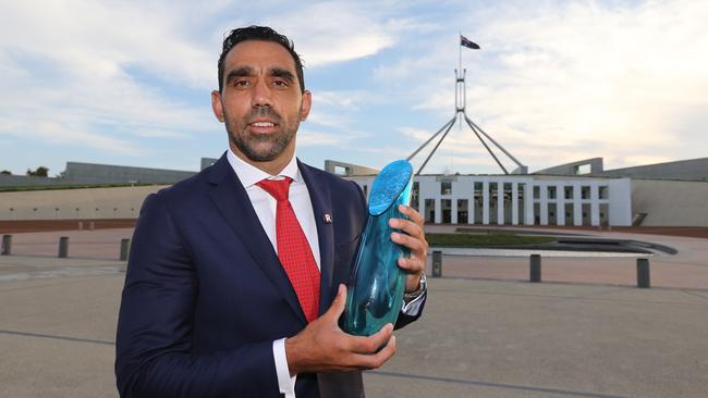 Goodes after being named Australian of the Year award in 2014 for recognition of his work to combat racism in Australia. Photo Ray Strange.