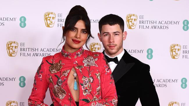 Priyanka Chopra Jonas and Nick Jonas on the 74th BAFTAs red carpet at London’s Royal Albert Hall.