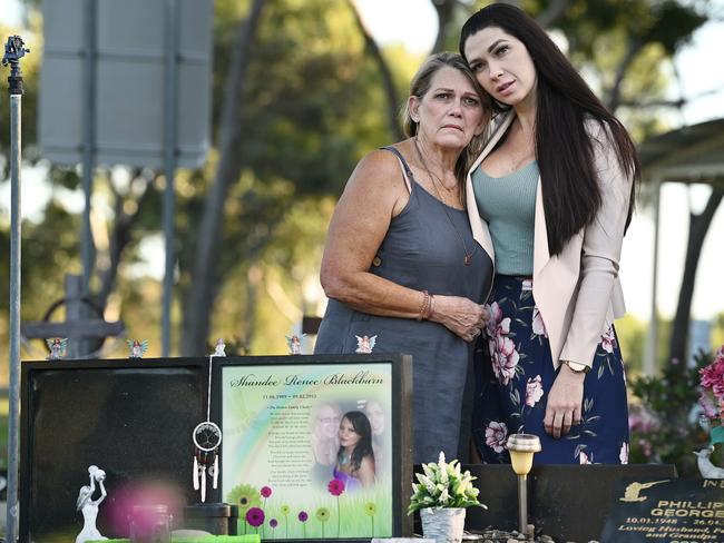 07/2021: Murder victim Shandee BlackburnÃ¢â¬â¢s mother Vicki Blackburn and sister Shannah Blackburn, visit her grave, cleaning it and blowing bubbles in celebration of her life, at a cemetery  in Mackay, QLD. Murder victim Shandee BlackburnÃ¢â¬â¢s former partner, John Peros, was found by the coroner to be responsible for her death, despite his acquittal in 2017. Pics taken for Hedley Thomas podcast Lyndon Mechielsen / The Australian