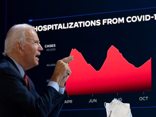 Joe Biden appeared at a virtual event on his plans to beat COVID-19. Picture: AFP