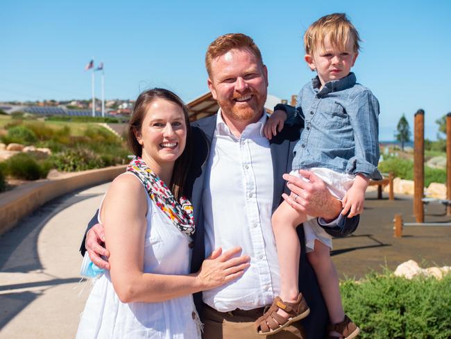 Labor's candidate for Black Alex Dighton with wife Claire and son Albie, 3. Picture: Supplied