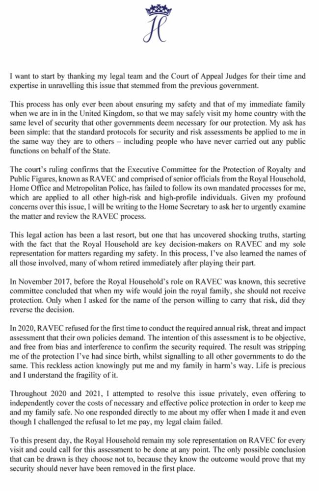 Prince Harry issued the statement just hours after his TV interview.