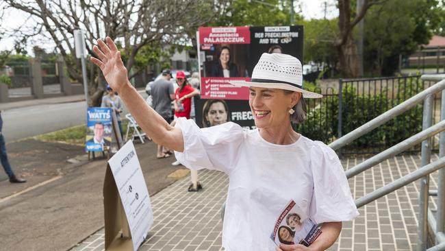 Toowoomba North ALP candidate Megan O'Hara Sullivan at the Toowoomba East State School polling booth on Saturday. Picture: Kevin Farmer