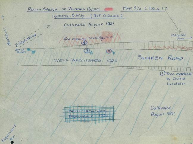 A drawing used to find the remains of Second Lieutenant Eric Hayter in Northern France.