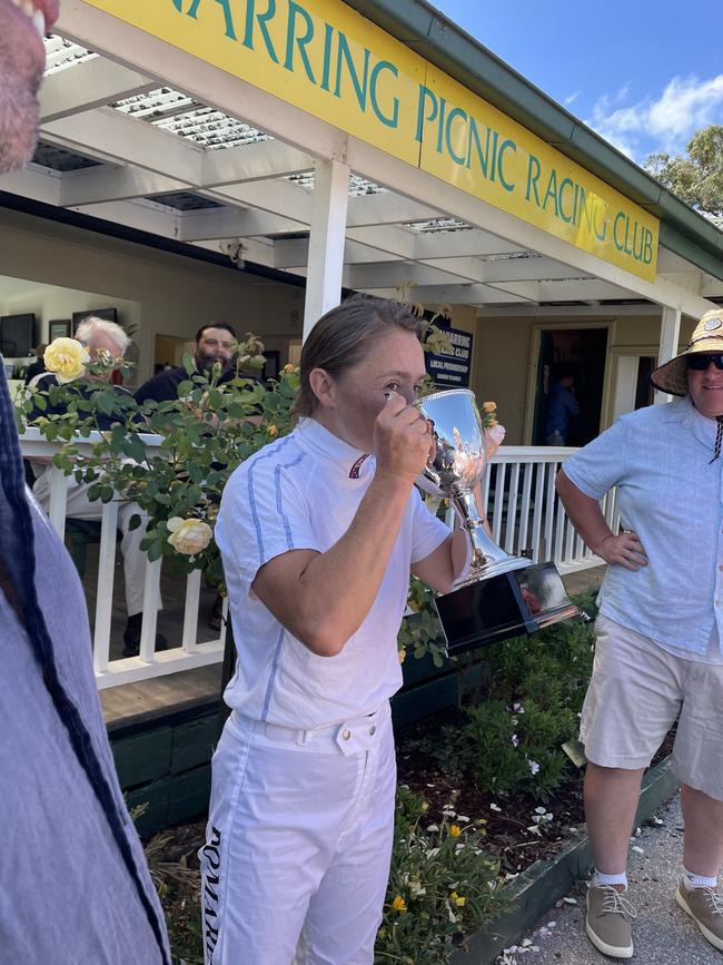 Marie-Melodie Pomarede drinks from the Cup.