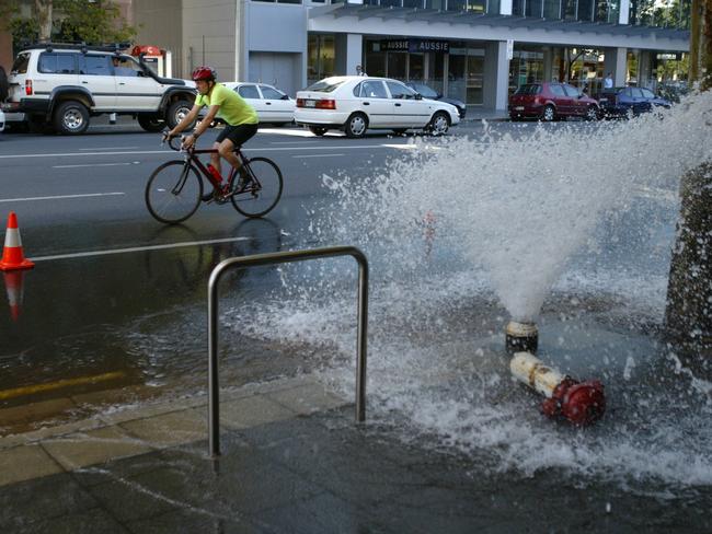 SA accident scene - Broken burst water main in Pulteney Street between Flinders Street and Pirie Street, Adelaide.