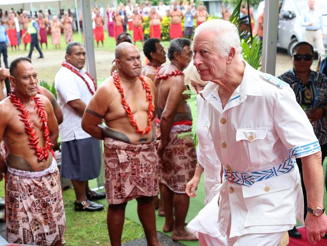 King Charles arrives ahead of an official Royal 'Ava ceremonial' welcome at the National University of Samoa in Apia, Samoa. Picture: Getty Images