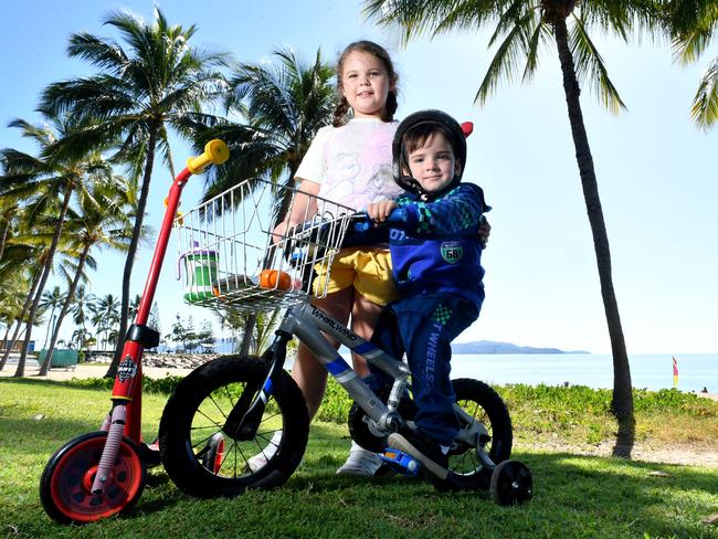 Stella-Ivy, 8, and Luca Oultram, 3, enjoy the Strand on a sunny Saturday. Picture: Evan Morgan.