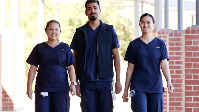 Nurses Symone Smith, Sebastian Gatica and Priscilla Tato at Fairfield Hospital. Picture: Tim Hunter.