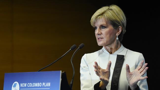 Minister Julie Bishop announces new programs and partnerships with the private-sector to drive opportunities for young Australians to undertake work placements in our region under the New Colombo Plan. Picture: Jake Nowakowski