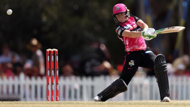 Alyssa Healy slashes a ball through the offside in her dominant innings at Lilac Hill. Picture: Getty Images.